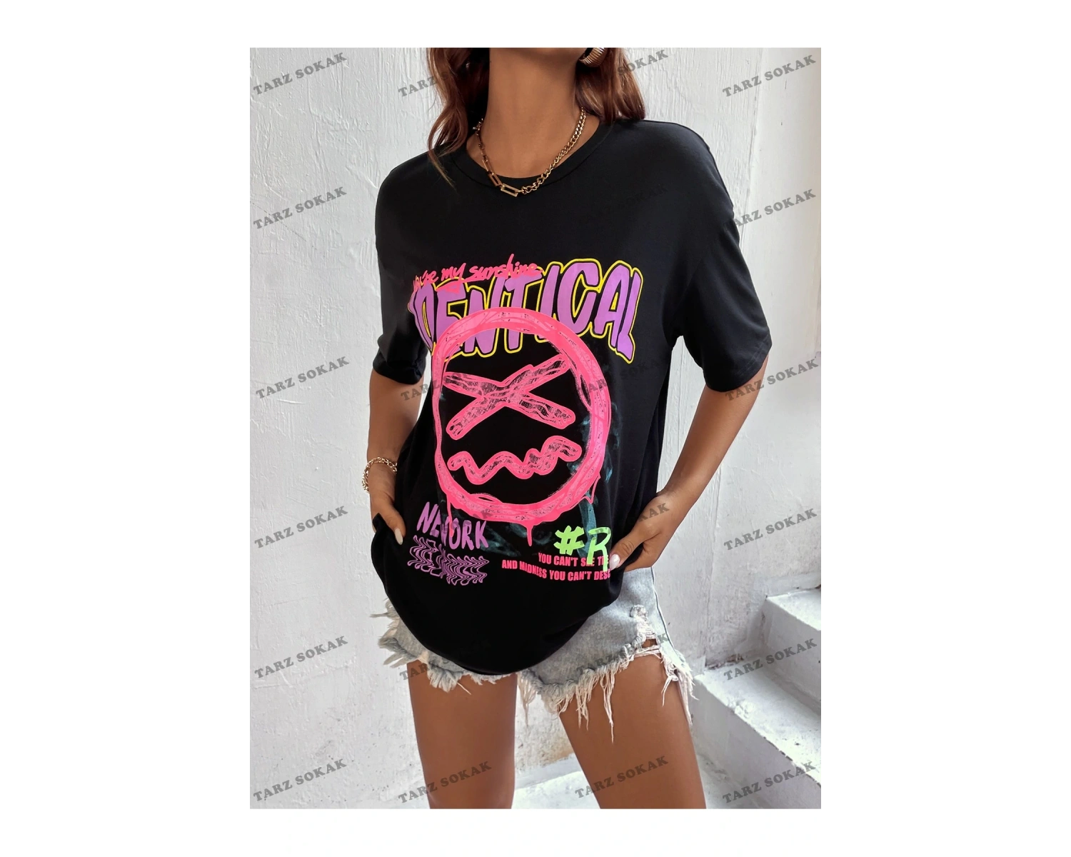 Unisex BAY  Harf Grafikli Düşük Omuzlu Tişört KOD-1385