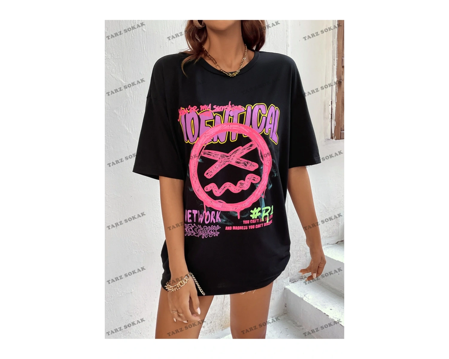 Unisex BAY  Harf Grafikli Düşük Omuzlu Tişört KOD-1385