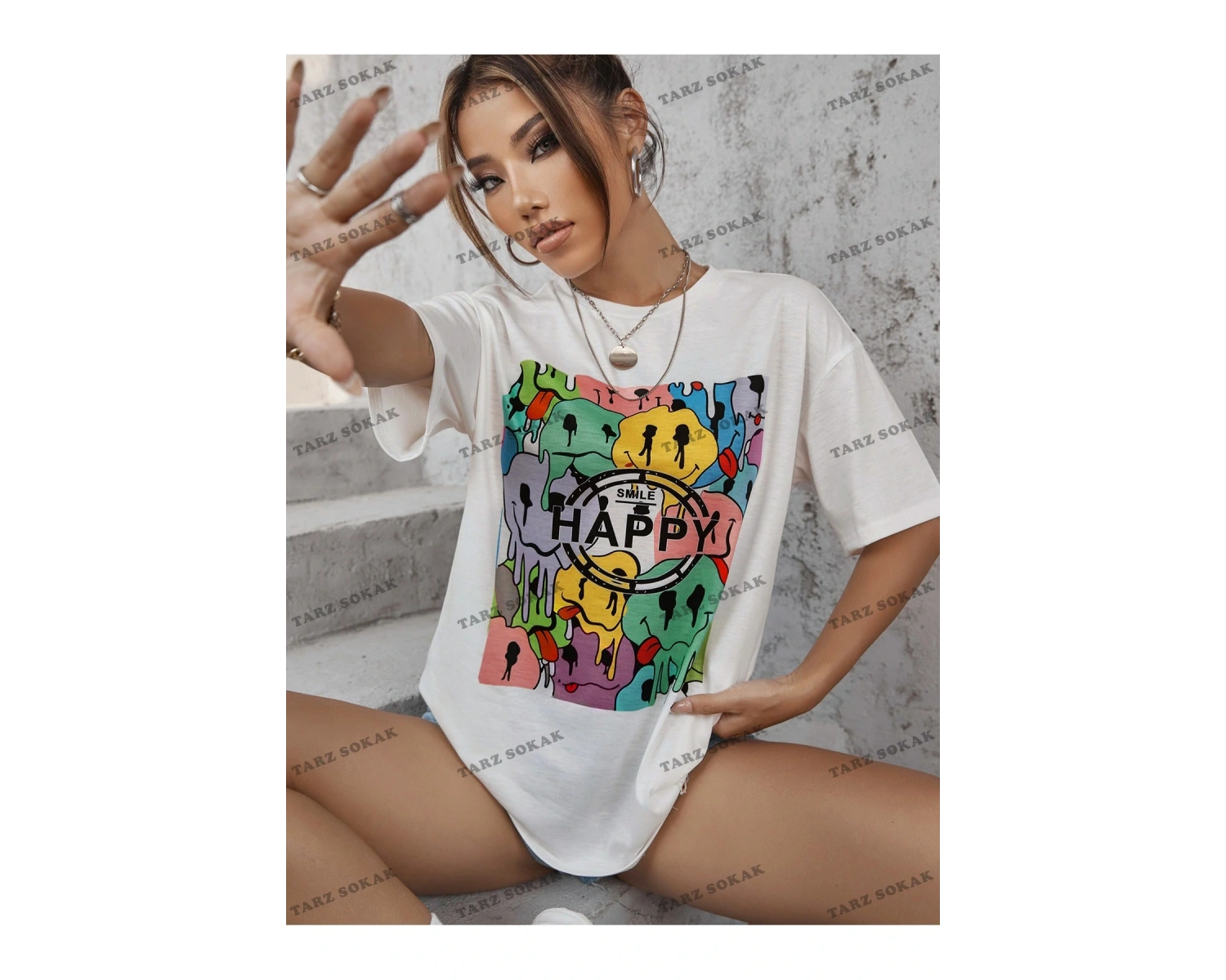 Unisex BAY  Harf ve İfade Baskı Düşük Omuzlu Tişört KOD-1376