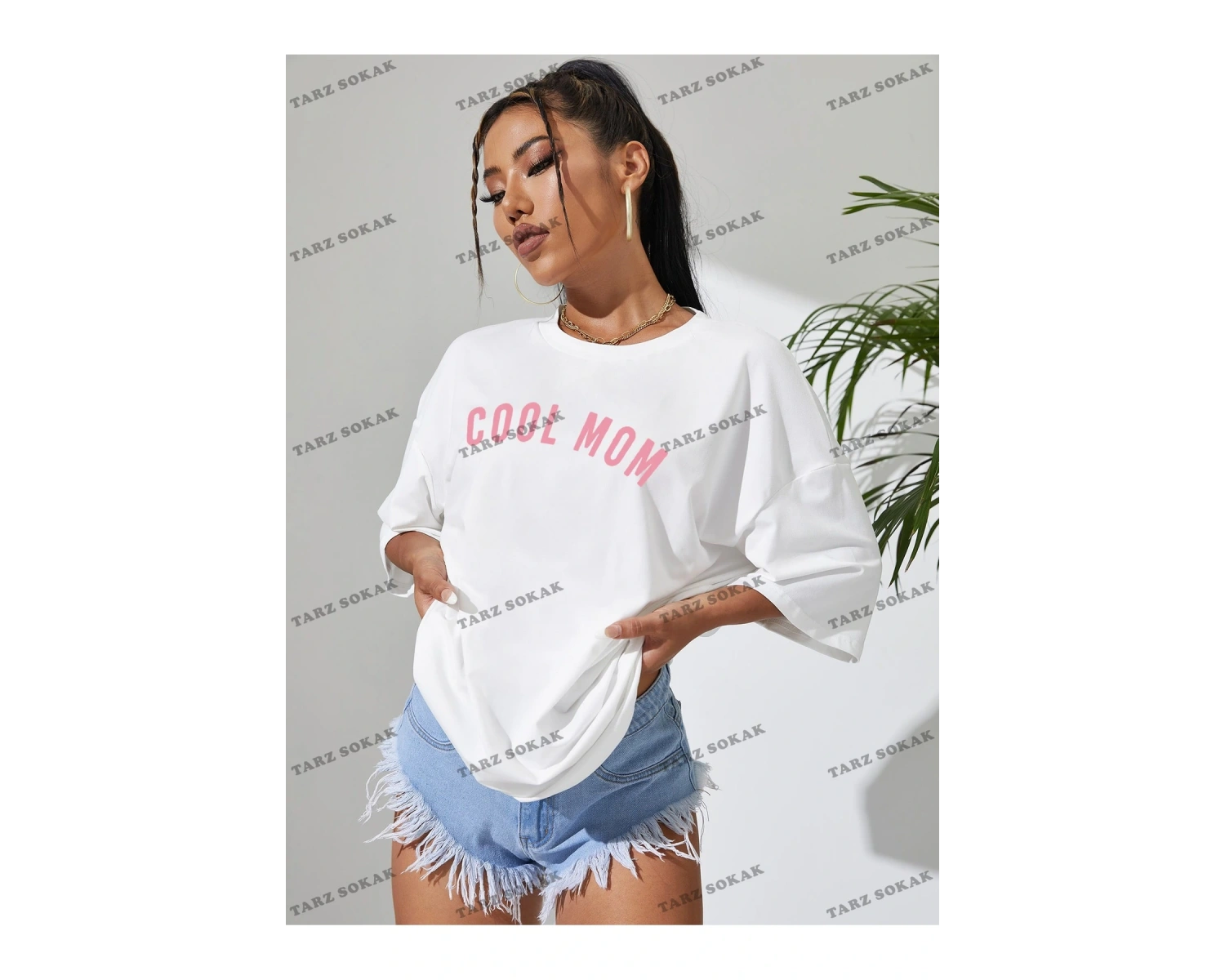 Unisex BAY  Harfli Grafik Düşük Omuz Oversize Tişört KOD-1302