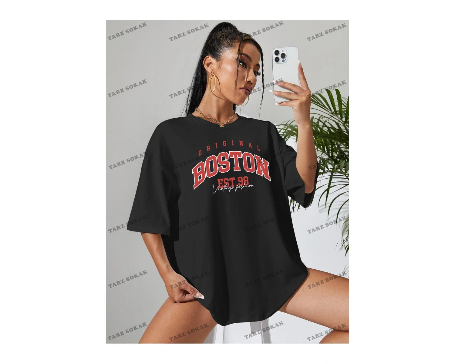 Unisex BAY  Harfli Grafik Düşük Omuz Oversize Tişört KOD-1321