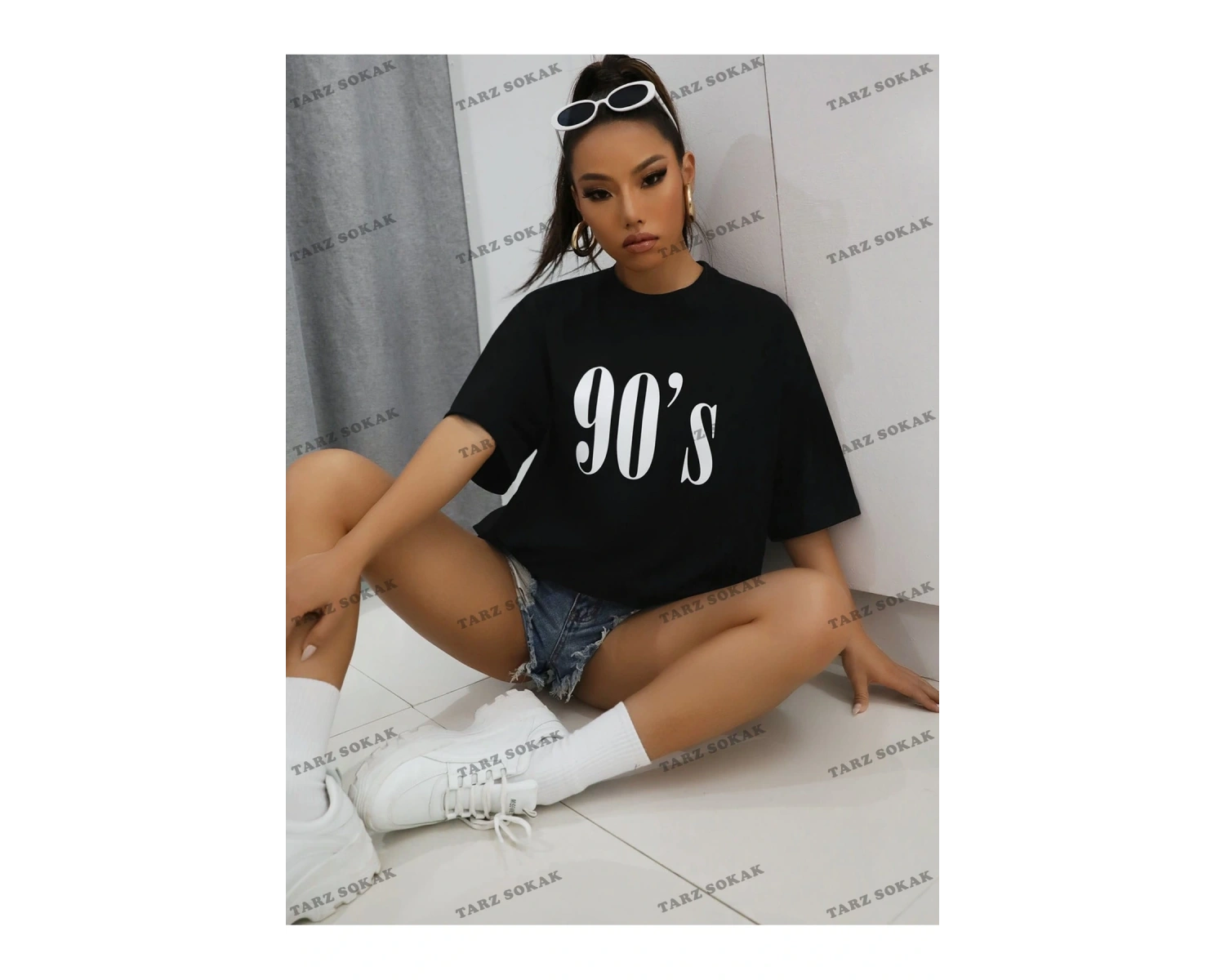 Unisex BAY  Harfli Grafik Düşük Omuz Oversize Tişört KOD-1394