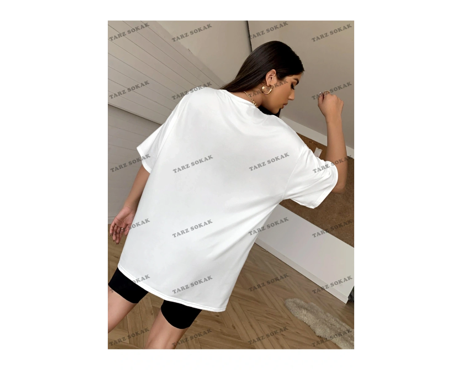 Unisex BAY  Hindistan Cevizi Ağacı Ve Harf Grafikli Drop Omuz Tişört KOD-1313