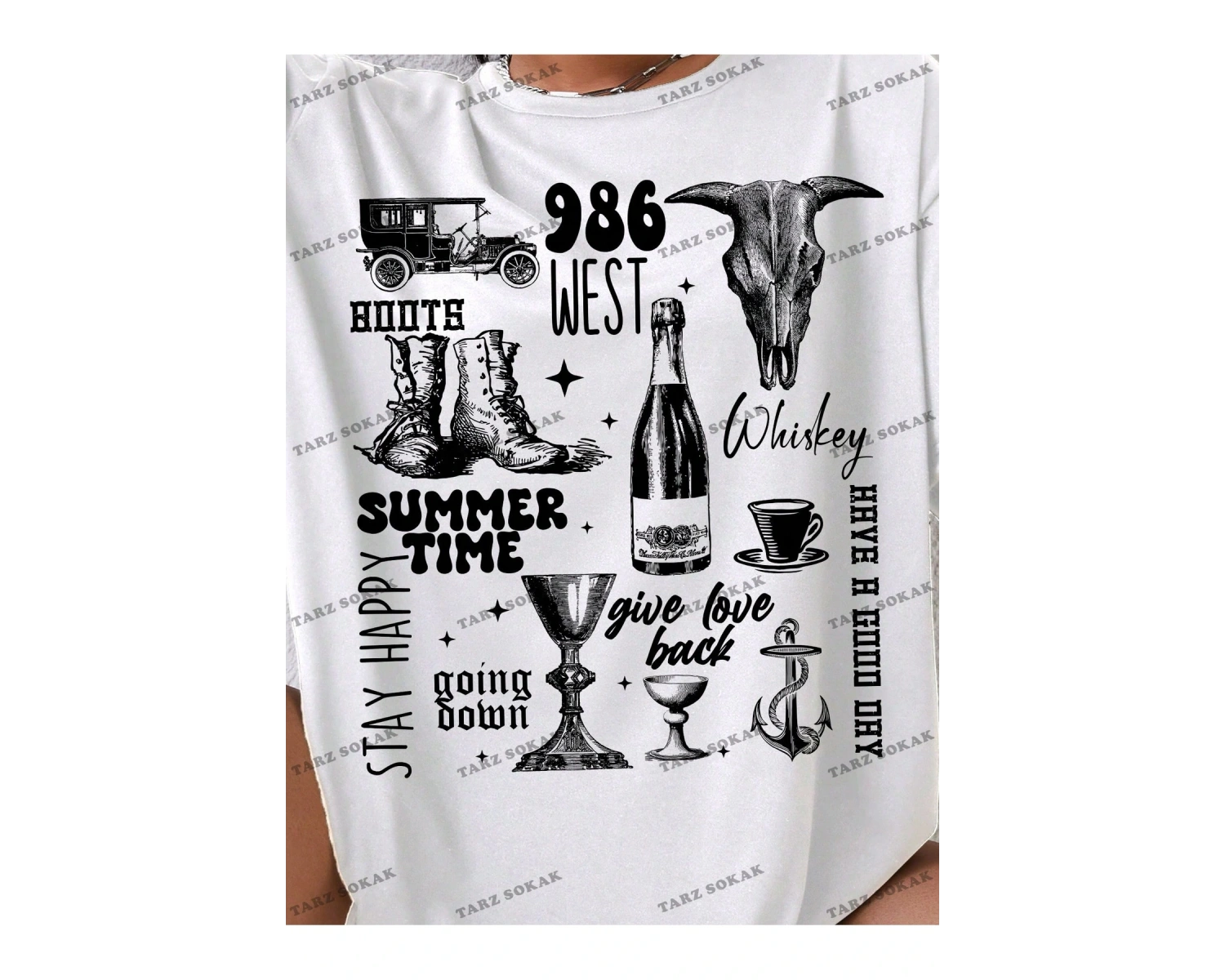 Unisex BAY  Kadın Batı Tarzı Baskılı Kısa Kollu Tişört KOD-1336