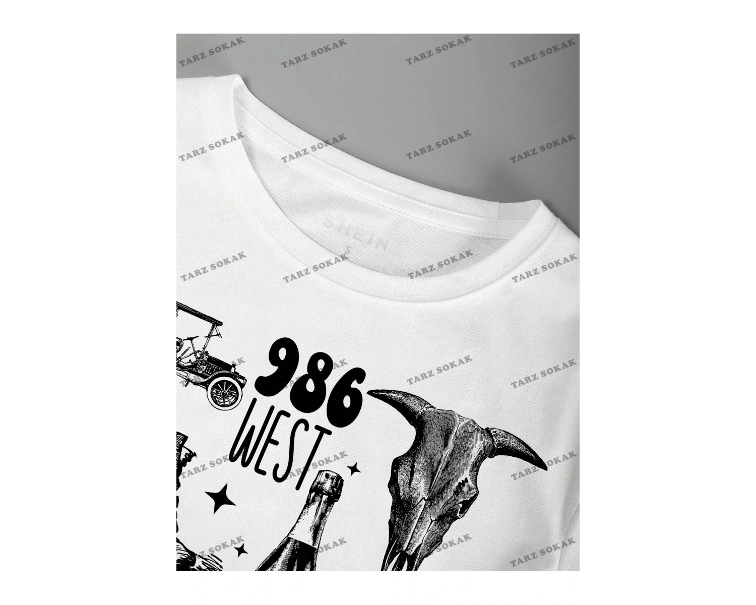 Unisex BAY  Kadın Batı Tarzı Baskılı Kısa Kollu Tişört KOD-1336