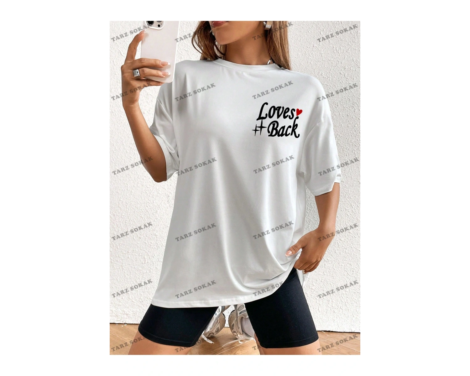 Unisex BAY  Kadın Kafatası Kafalı, Aşk Kalpli ve Harfli Baskılı Tişört KOD-1303