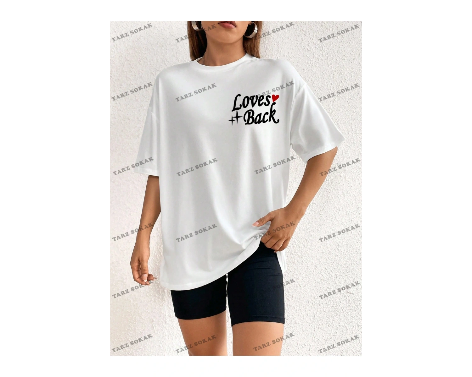 Unisex BAY  Kadın Kafatası Kafalı, Aşk Kalpli ve Harfli Baskılı Tişört KOD-1303