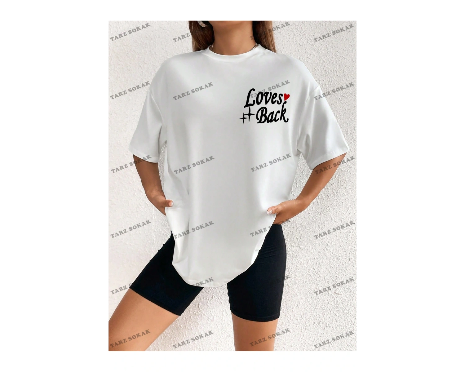 Unisex BAY  Kadın Kafatası Kafalı, Aşk Kalpli ve Harfli Baskılı Tişört KOD-1303