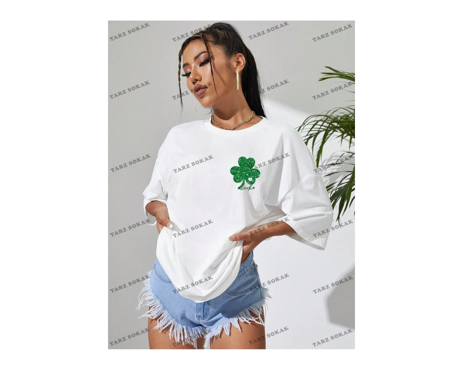 Unisex BAY  Kadın Mektup Karikatür Gülümseyen Yüz Baskı Kısa Kollu Tişört KOD-1377