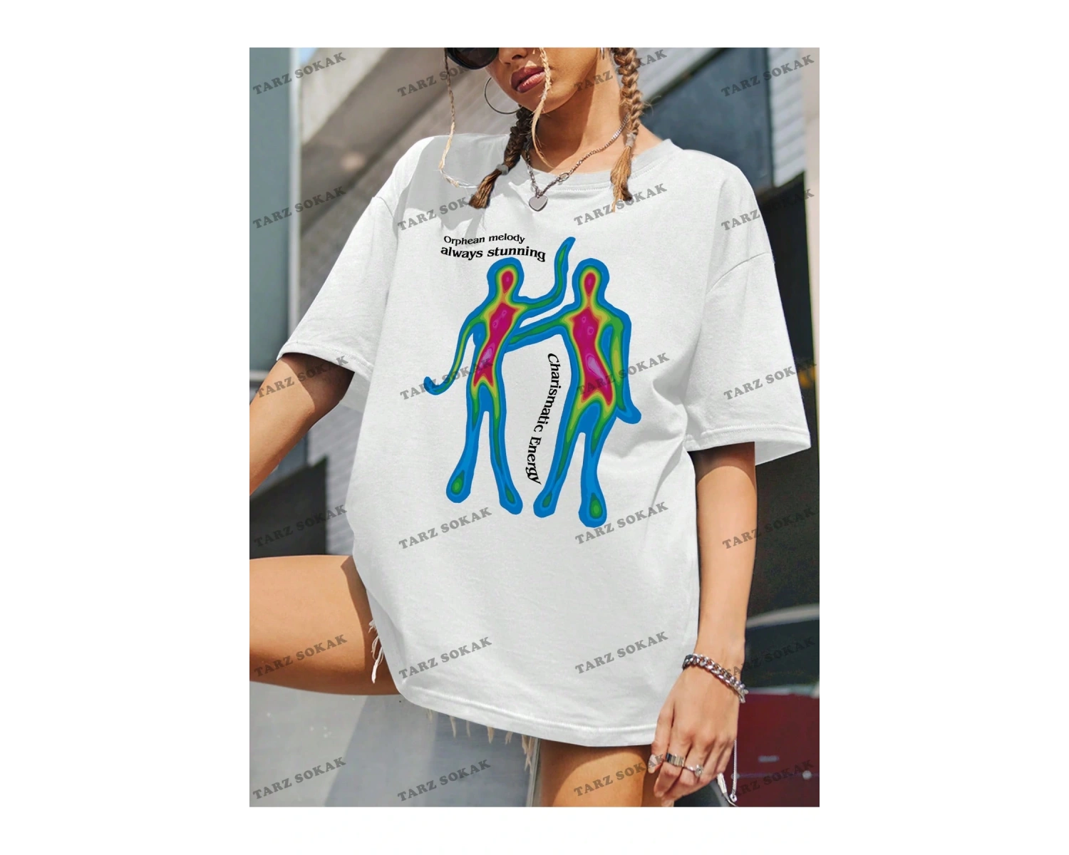 Unisex BAY  Kadın Slogan Desenli Düşük Omuz Kısa Kollu Tişört KOD-1396