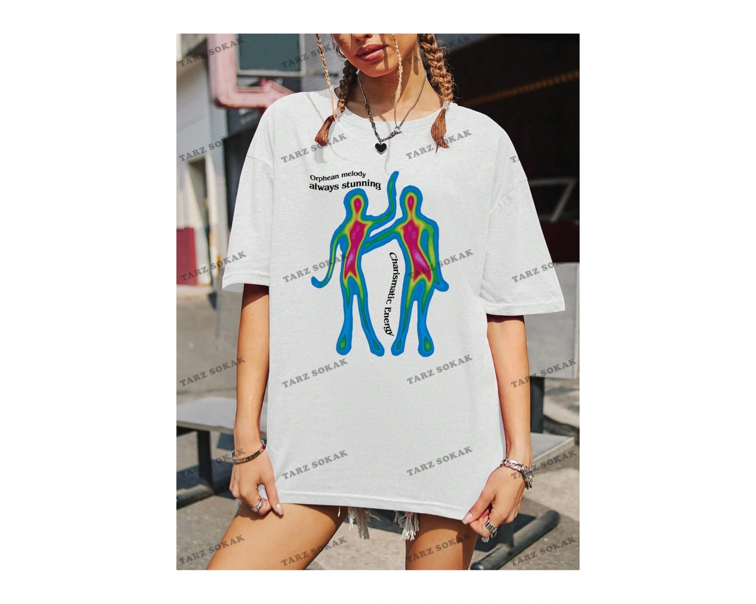 Unisex BAY  Kadın Slogan Desenli Düşük Omuz Kısa Kollu Tişört KOD-1396