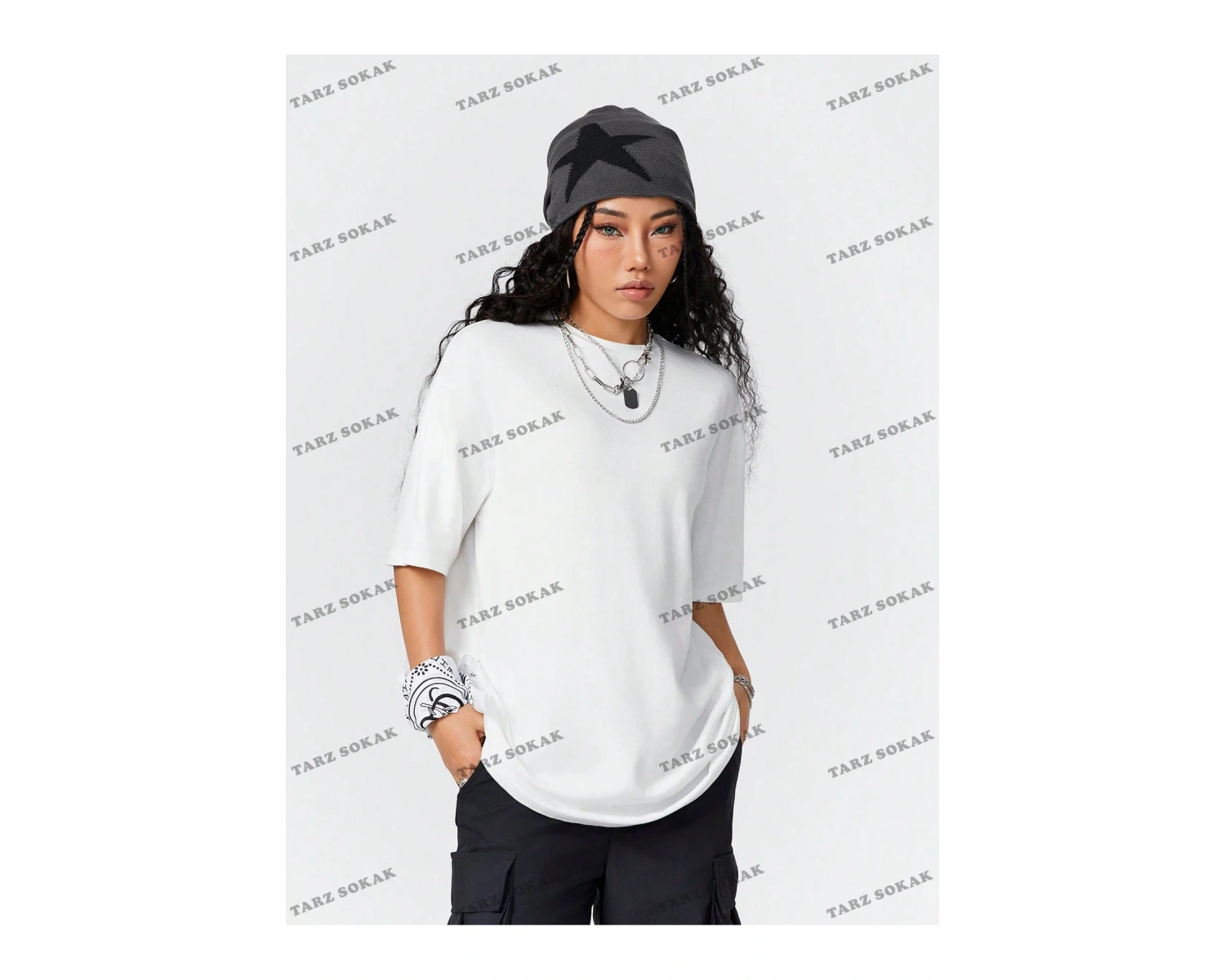 Unisex BAY  Kadın Ultra Bol Basic Harfli Tişört KOD-1383