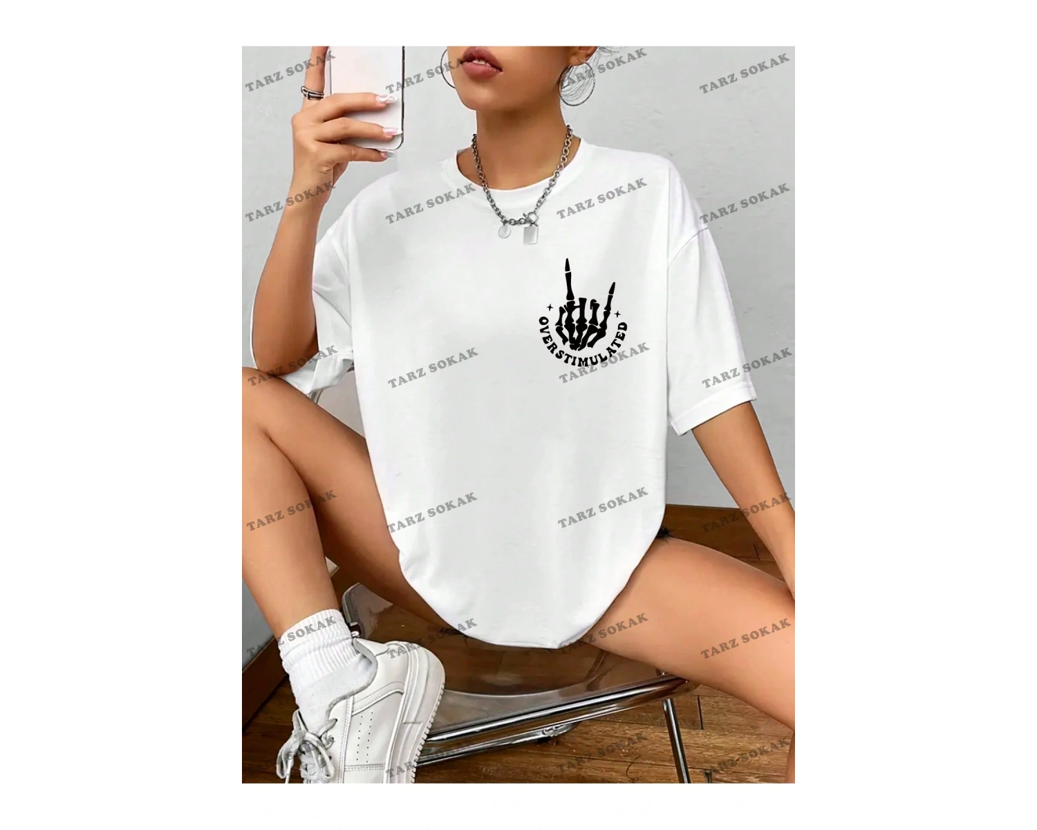 Unisex BAY  Kafatası Desenli Yuvarlak Yaka Sloganlı Kadın Tişört KOD-1327