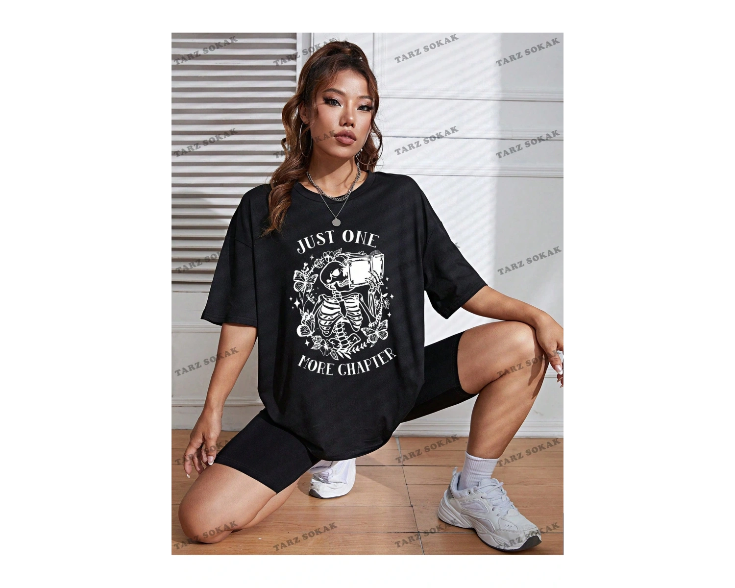 Unisex BAY  Kafatası ve Slogan Grafikli Düşük Omuzlu Tişört KOD-1332