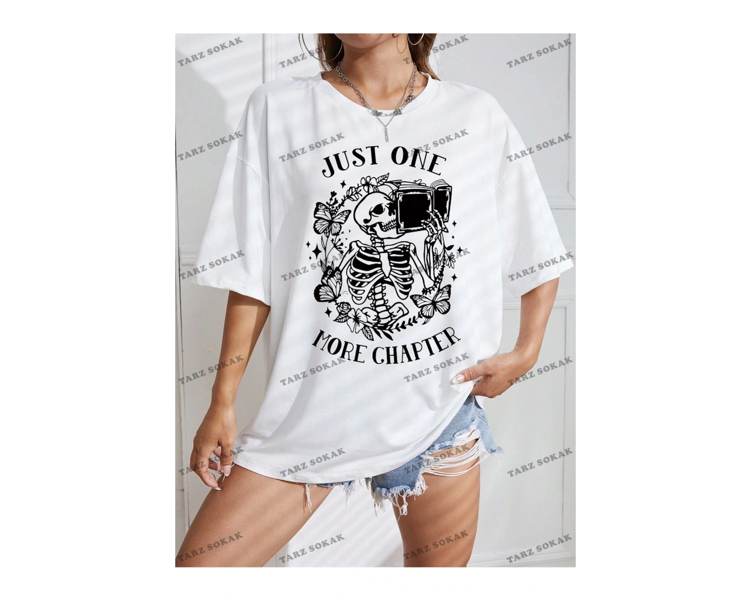 Unisex BAY  Kafatası ve Slogan Grafikli Düşük Omuzlu Tişört KOD-1332