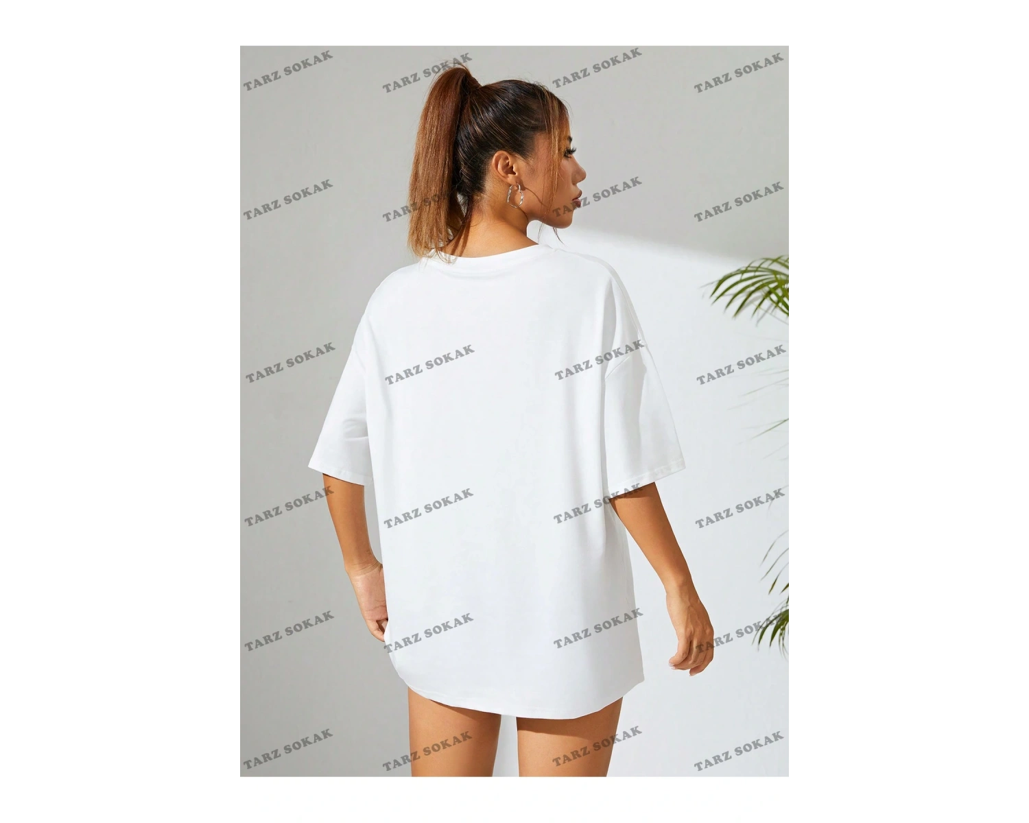 Unisex BAY  Karikatür Ayı Baskı Damla Omuz Büyük Boy Tişört KOD-1375