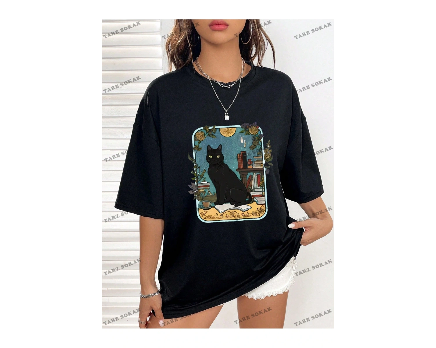 Unisex BAY  Kedi Desenli Damla Omuz Tişört KOD-1335