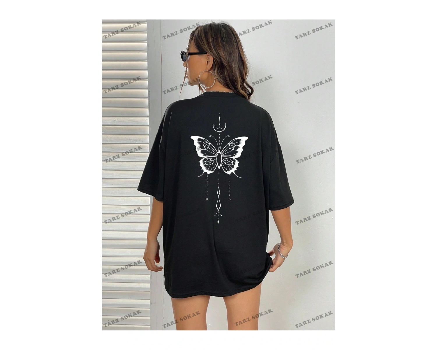 Unisex BAY  Kelebek Desenli Damla Omuz Tişört KOD-1382