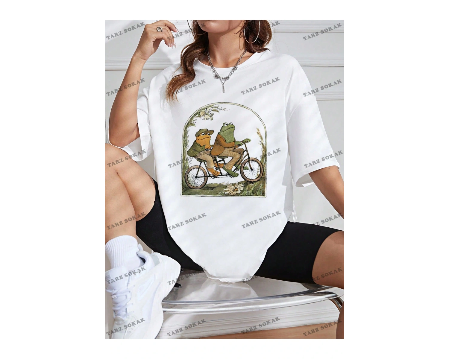 Unisex BAY  Kurbağa Desenli Düşük Omuzlu Tişört KOD-1364