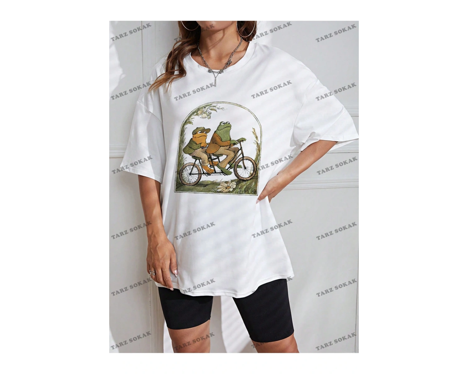 Unisex BAY  Kurbağa Desenli Düşük Omuzlu Tişört KOD-1364