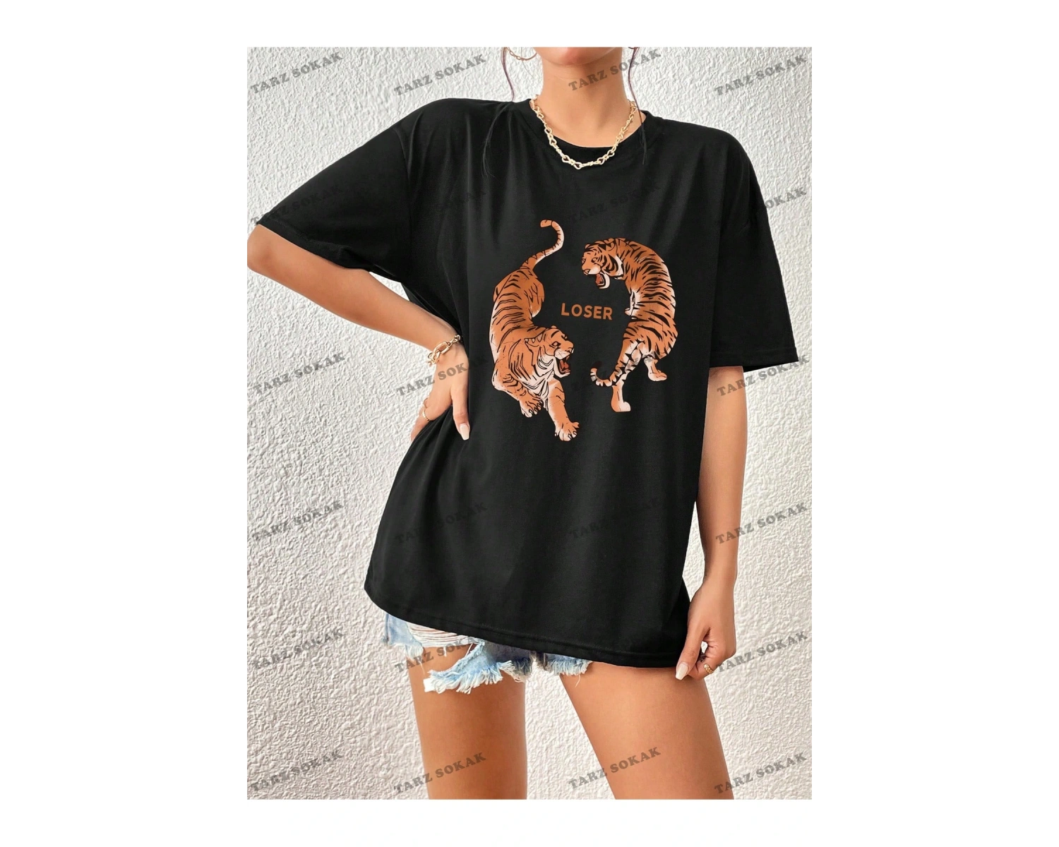 Unisex BAY  Mantar & Slogan Grafikli Düşük Omuzlu Tişört KOD-1392