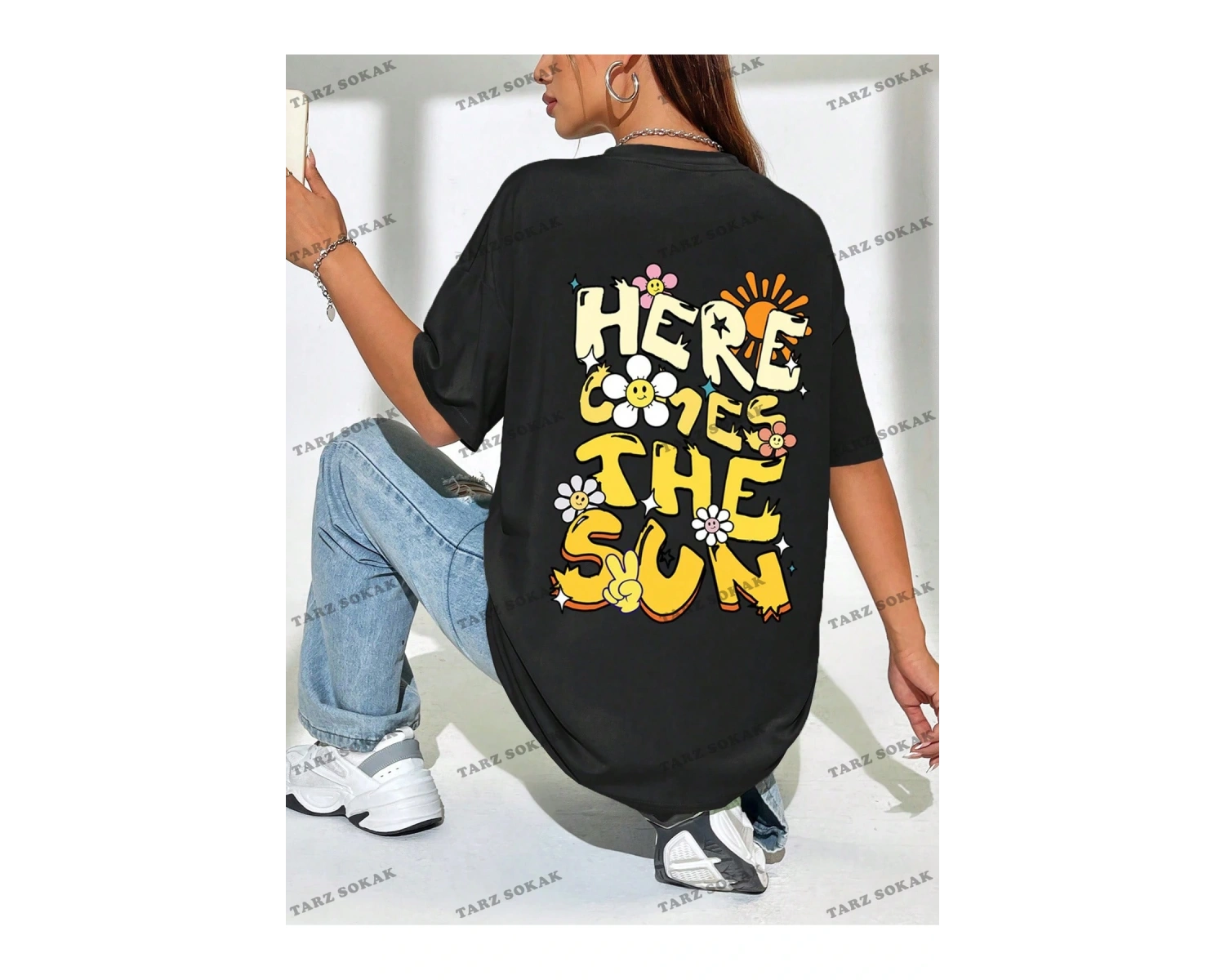 Unisex BAY  Mektup Baskılı Kapalı Omuz Tişört KOD-1353