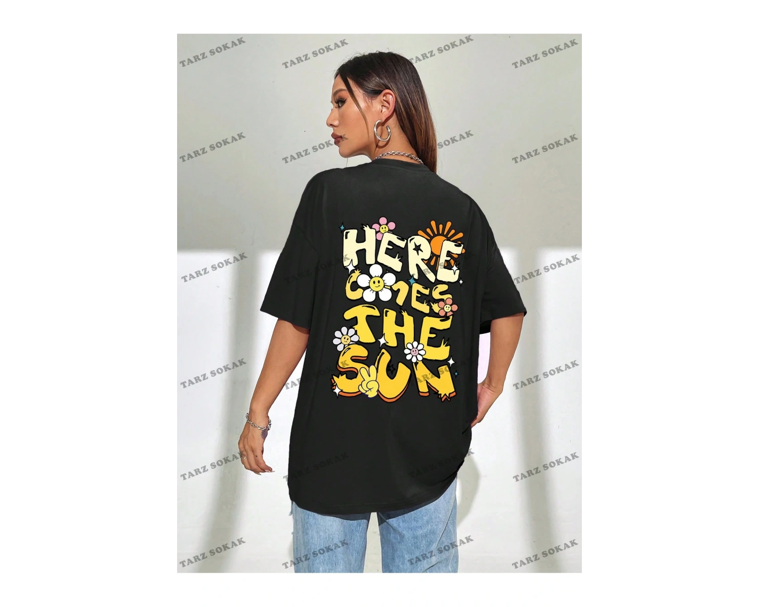 Unisex BAY  Mektup Baskılı Kapalı Omuz Tişört KOD-1353