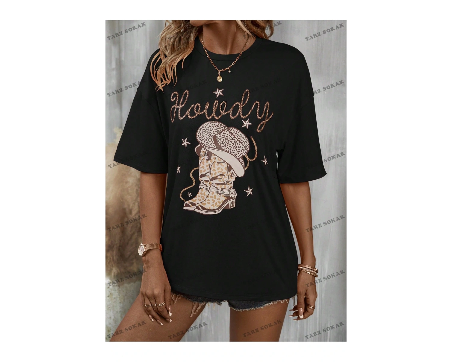 Unisex BAY  Mektup ve Şapka Desenli Damla Omuz Tişört KOD-1326