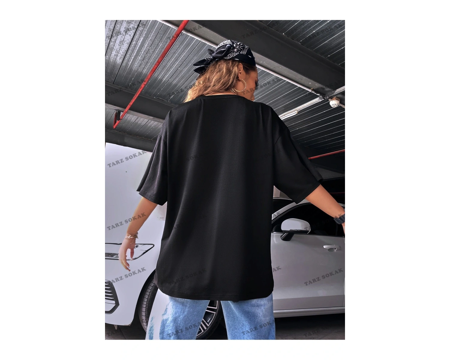 Unisex BAY  Rugby ve Slogan Grafikli Düşük Omuzlu Oversize Tişört KOD-1389