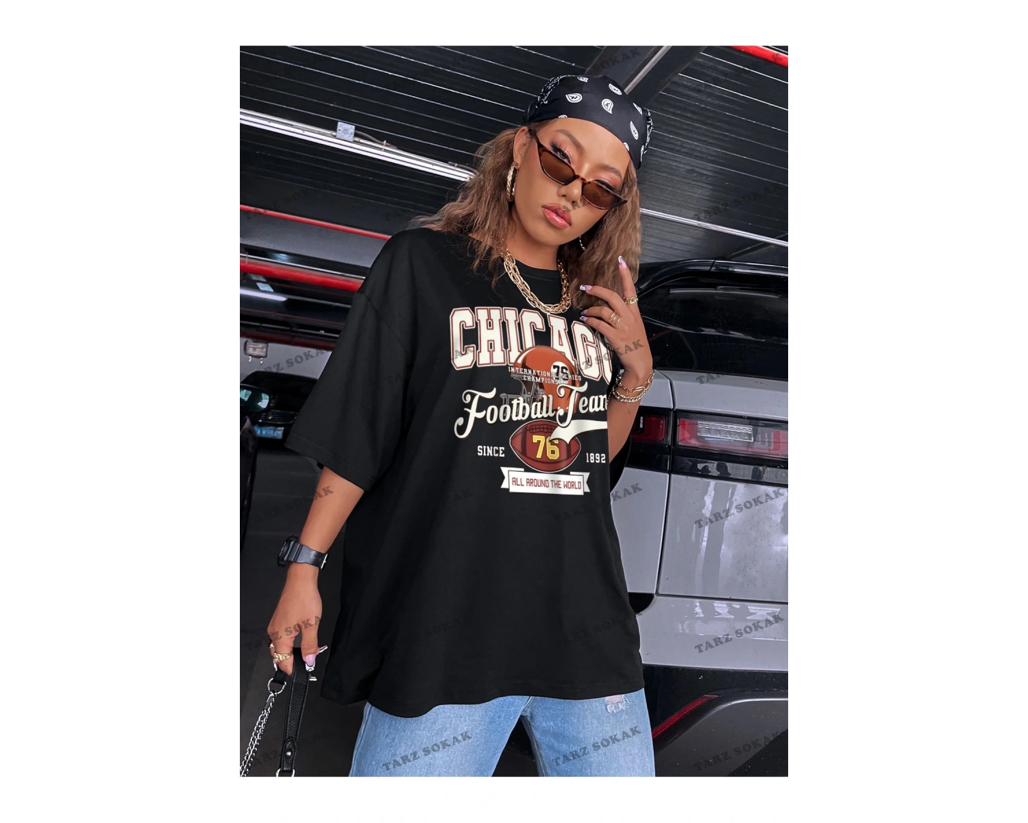 Unisex BAY  Rugby ve Slogan Grafikli Düşük Omuzlu Oversize Tişört KOD-1389