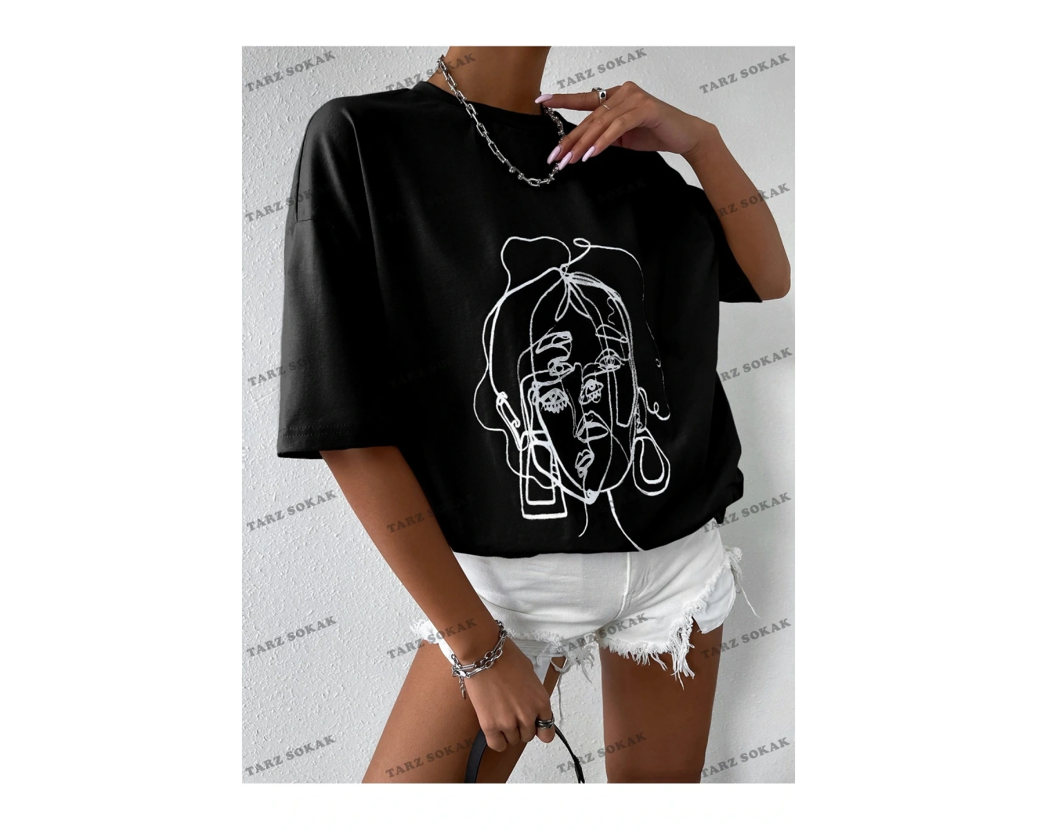 Unisex BAY  Şekil Grafiği Düşük Omuzlu Tişört KOD-1310