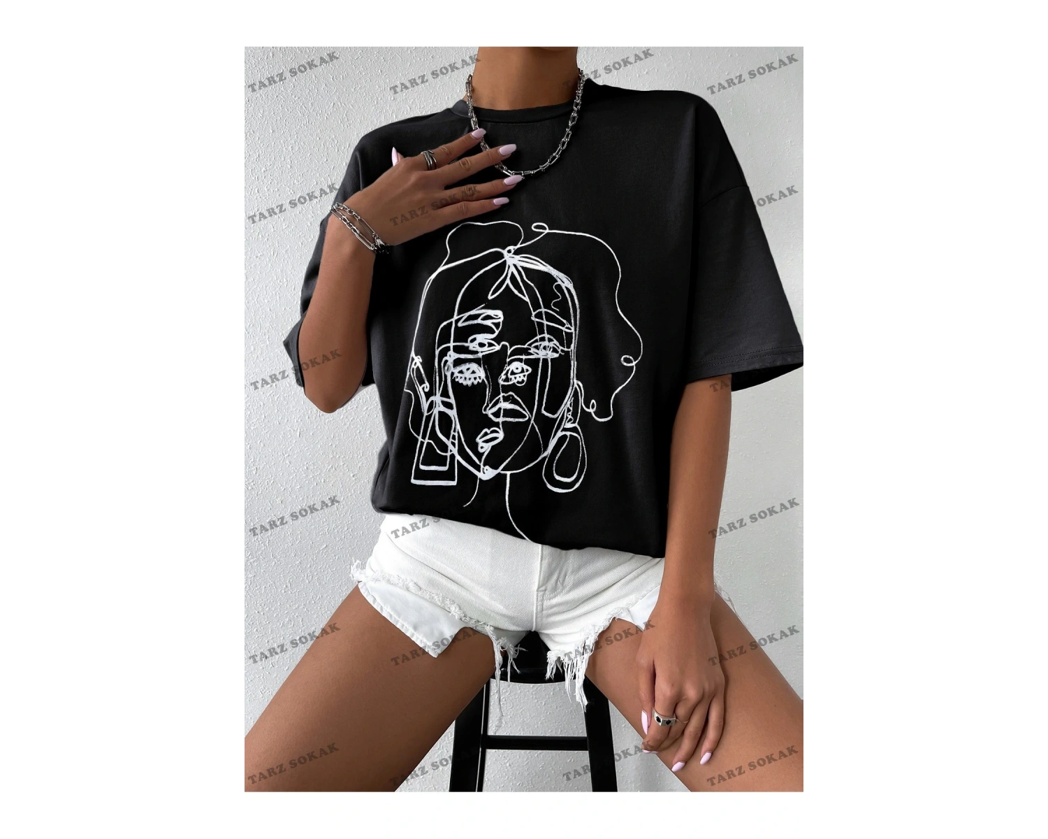 Unisex BAY  Şekil Grafiği Düşük Omuzlu Tişört KOD-1310