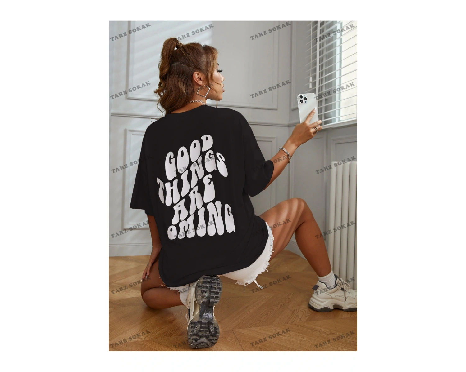 Unisex BAY  Slogan Grafikli Düşük Omuzlu Tişört KOD-1370