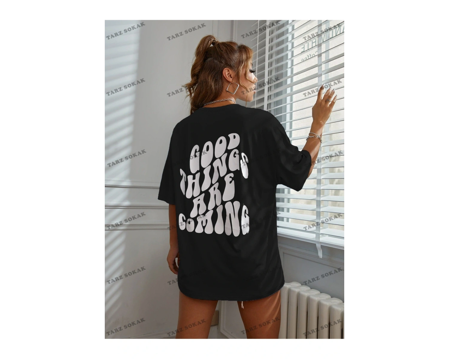 Unisex BAY  Slogan Grafikli Düşük Omuzlu Tişört KOD-1400