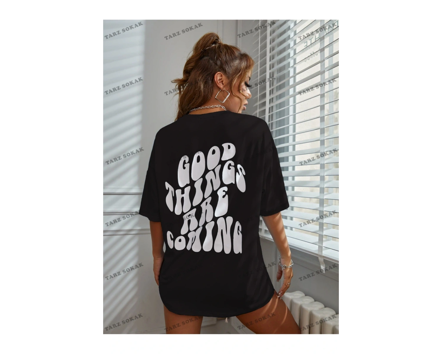 Unisex BAY  Slogan Grafikli Düşük Omuzlu Tişört KOD-1400