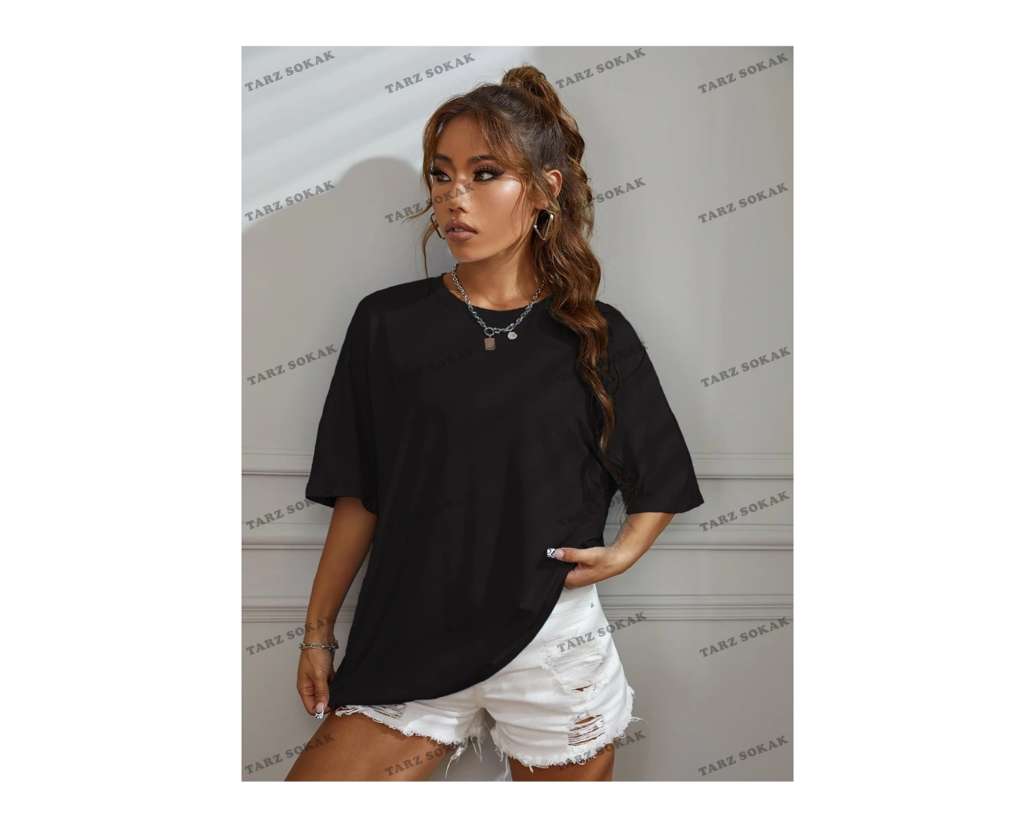 Unisex BAY  Slogan Grafikli Düşük Omuzlu Tişört KOD-1400