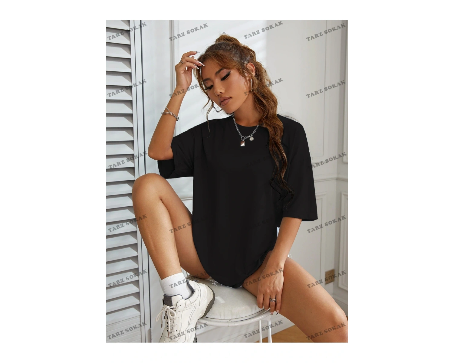 Unisex BAY  Slogan Grafikli Düşük Omuzlu Tişört KOD-1400