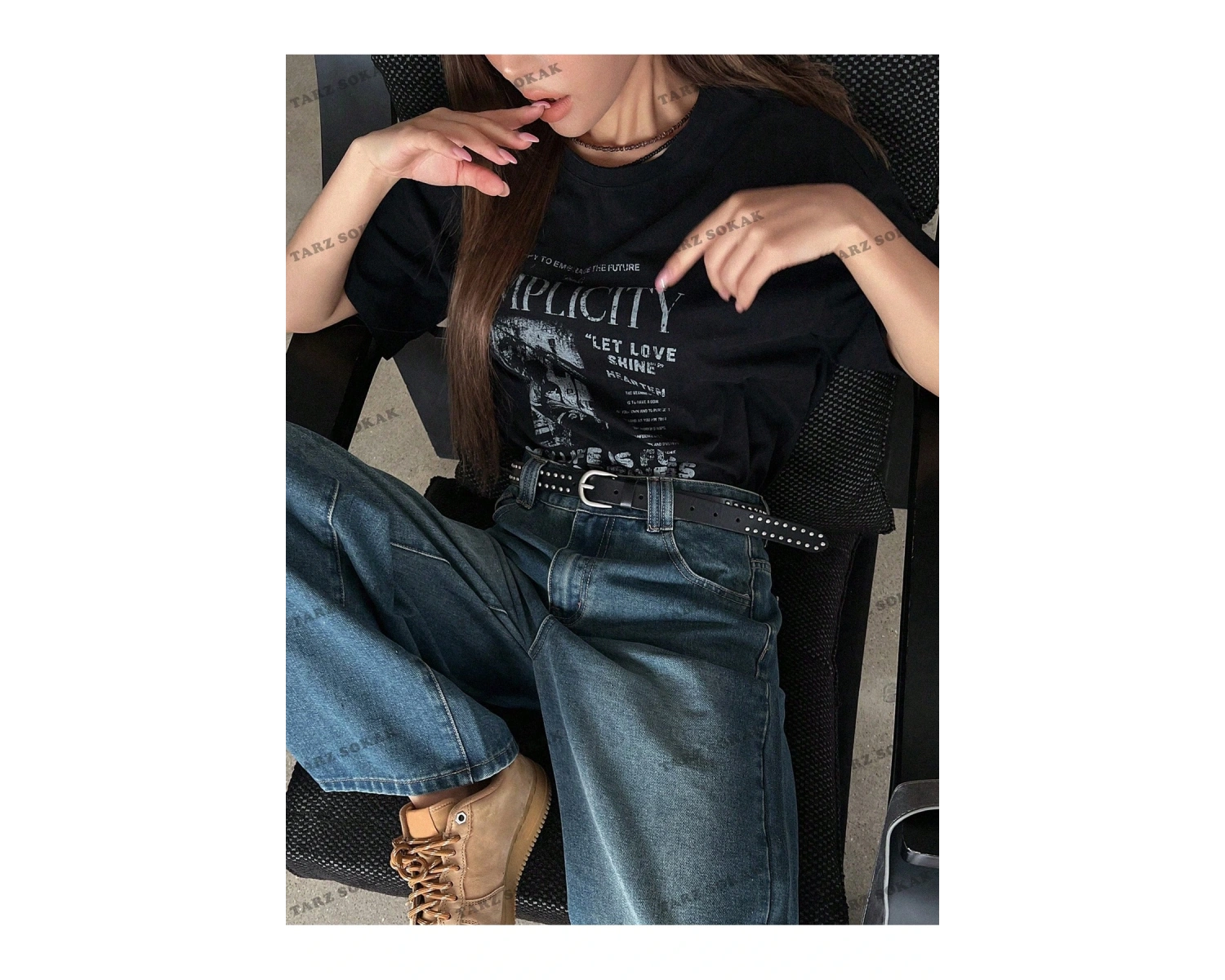 Unisex BAY  Sloganlı Grafik Düşük Omuz Tişört KOD-1378