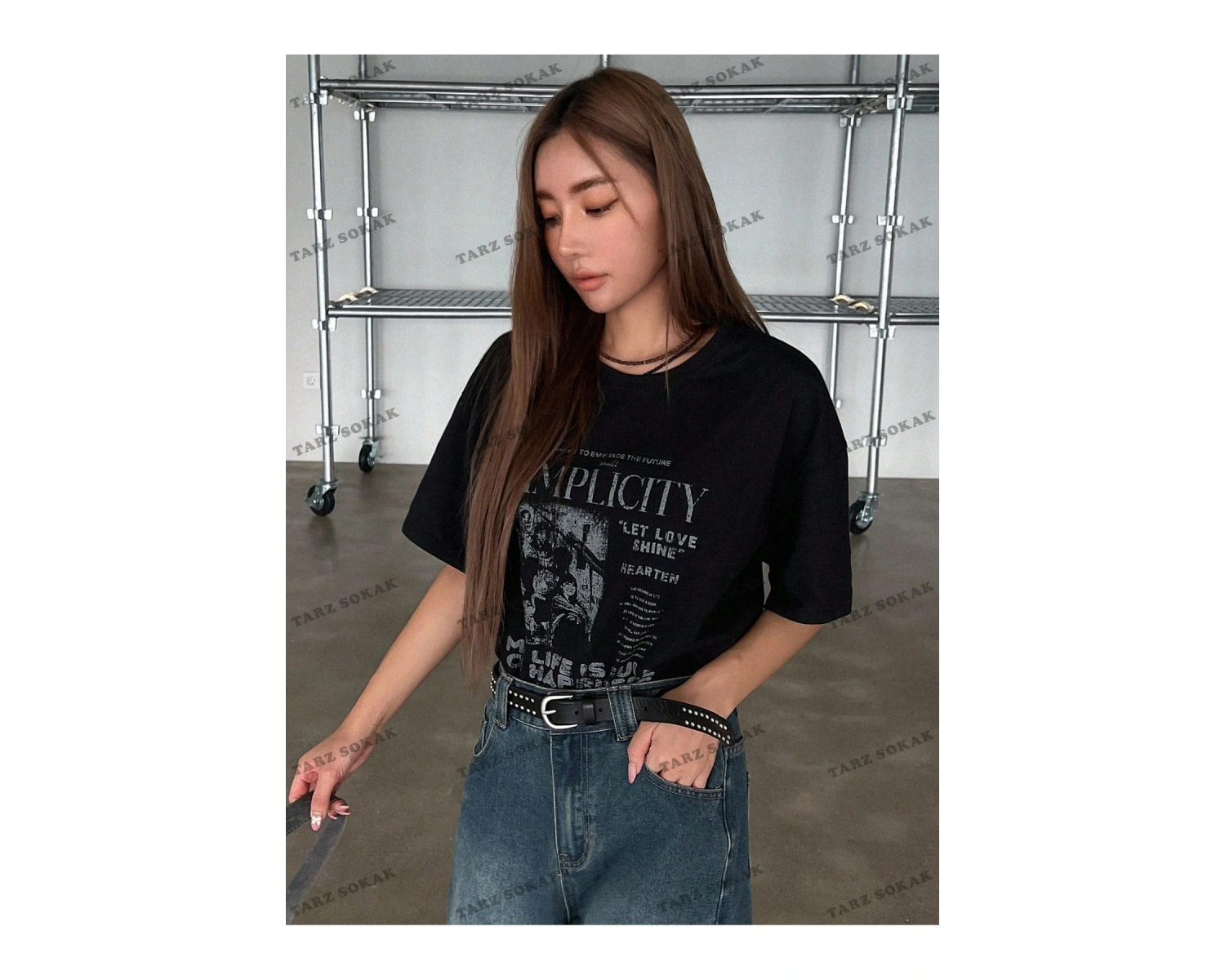 Unisex BAY  Sloganlı Grafik Düşük Omuz Tişört KOD-1378