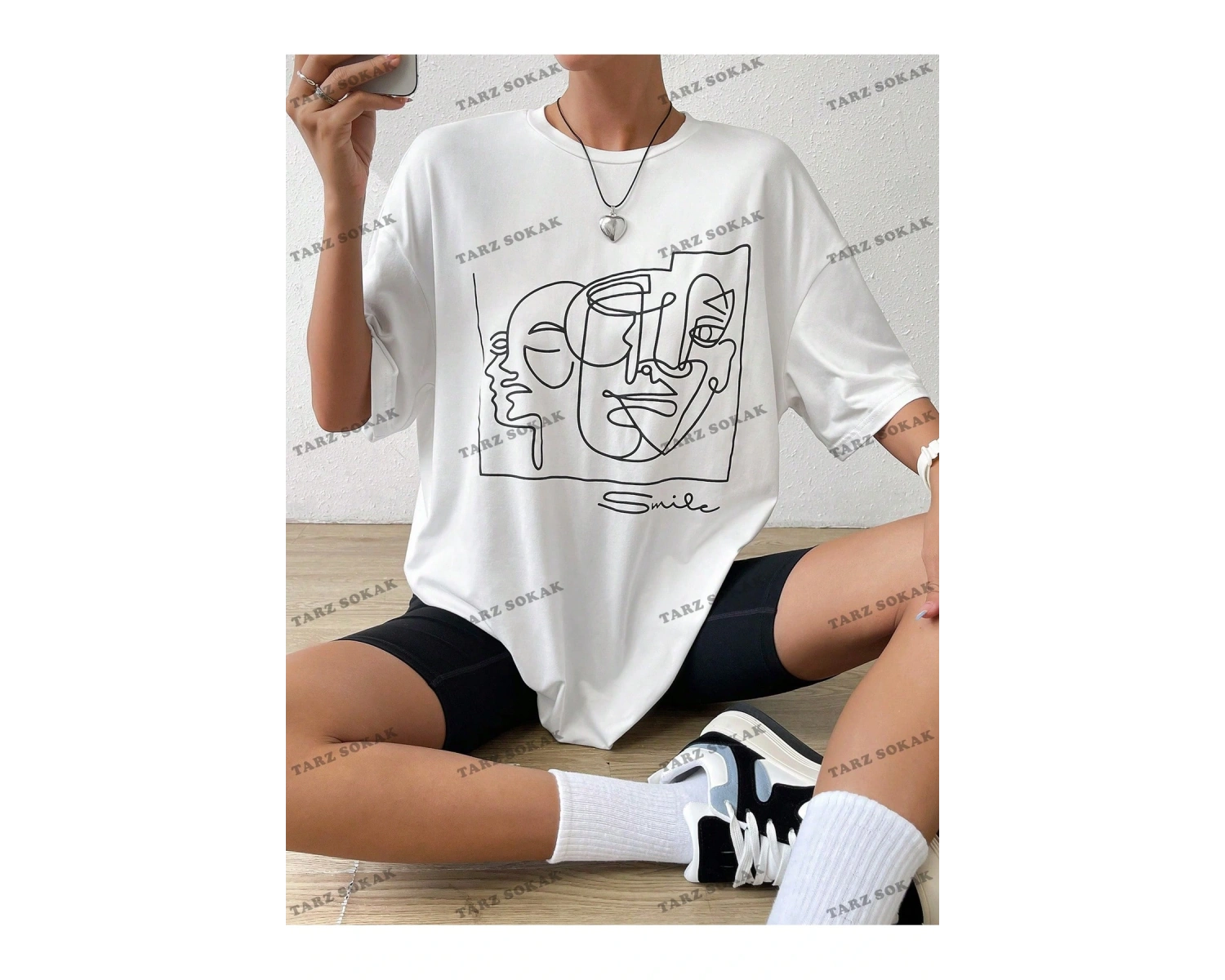 Unisex BAY  Yaz Beyaz Y2k Soyut Şekil Grafik Damla Omuz Tee Grafik Gömlek KOD-1360