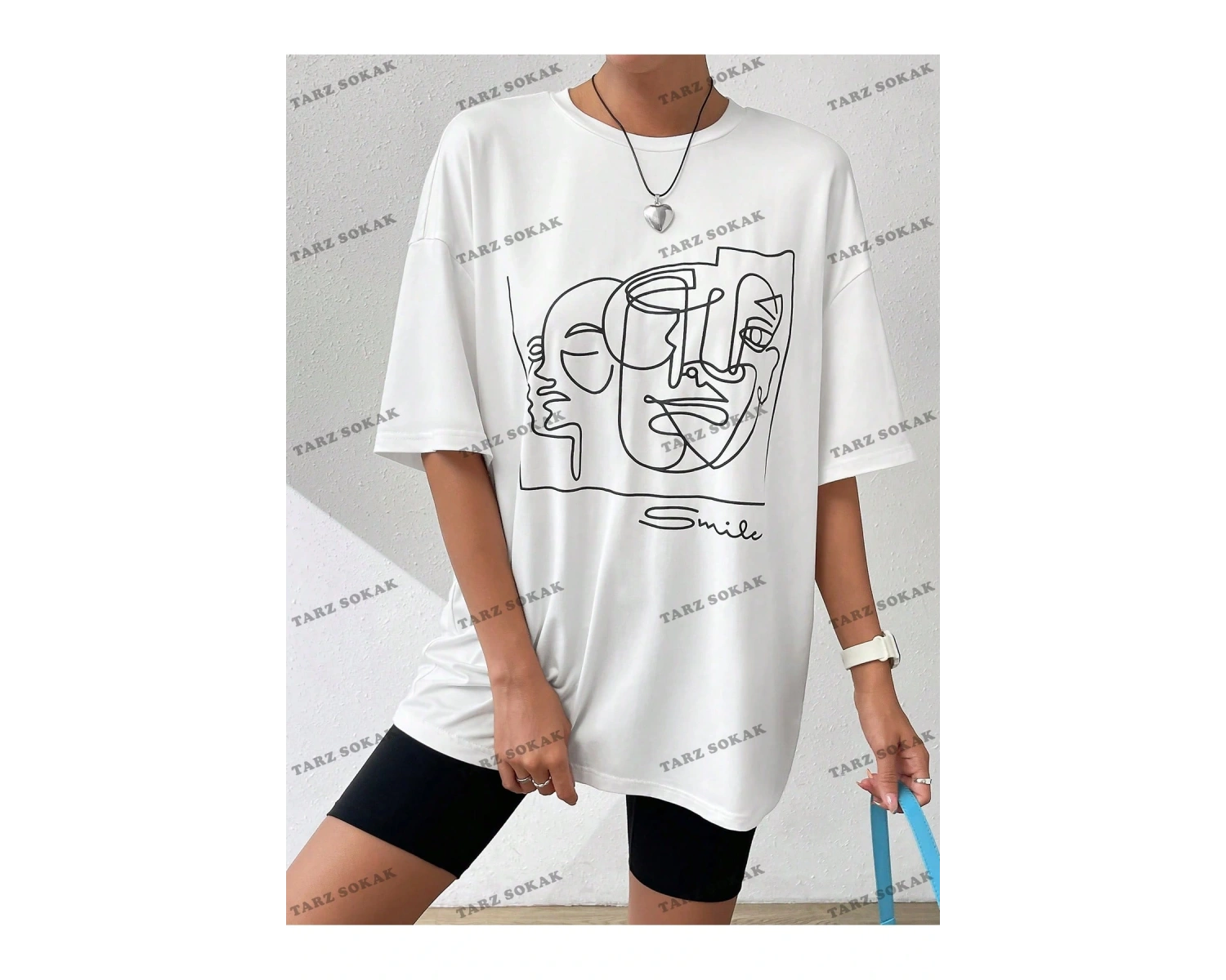 Unisex BAY  Yaz Beyaz Y2k Soyut Şekil Grafik Damla Omuz Tee Grafik Gömlek KOD-1360