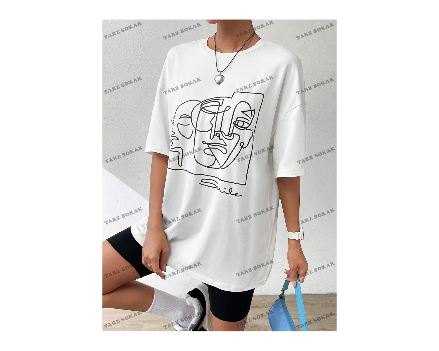 Unisex BAY  Yaz Beyaz Y2k Soyut Şekil Grafik Damla Omuz Tee Grafik Gömlek KOD-1360