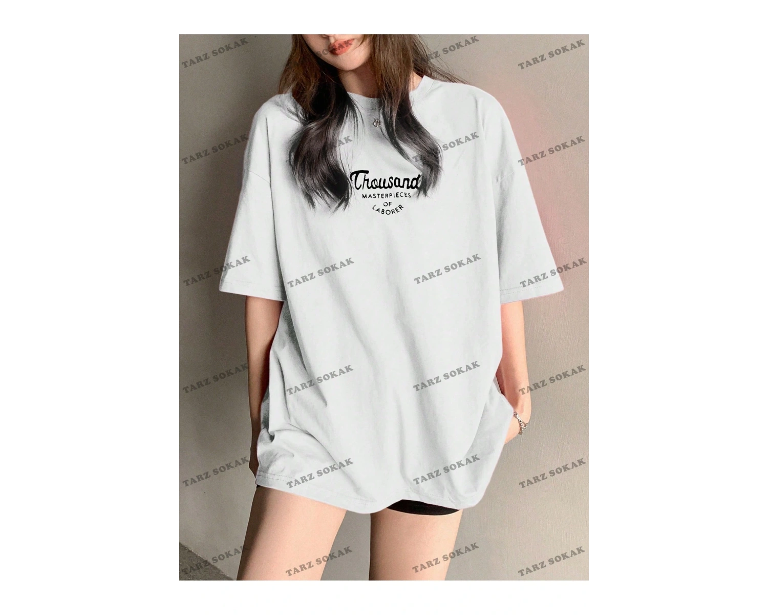 Unisex BAY   Yazılı Desenli Düşük Omuzlu Tişört KOD-1386