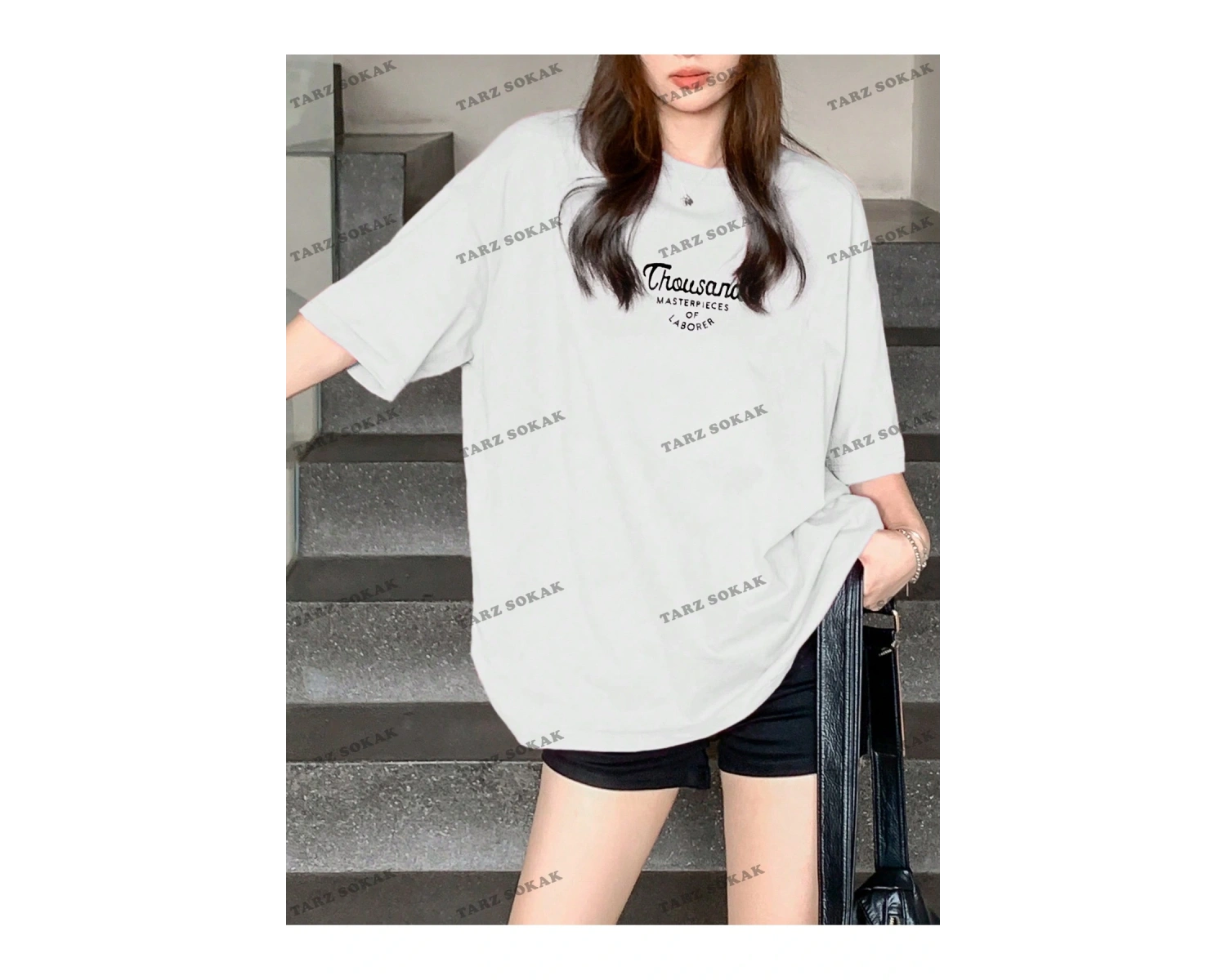 Unisex BAY   Yazılı Desenli Düşük Omuzlu Tişört KOD-1386