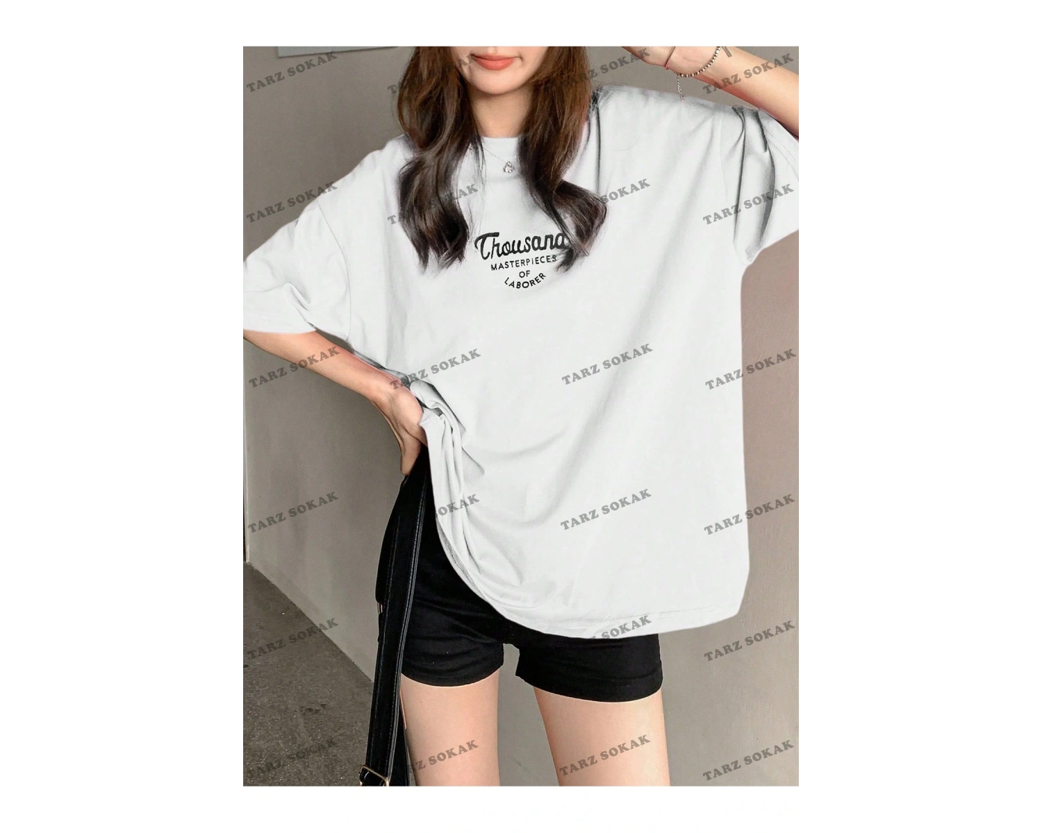 Unisex BAY   Yazılı Desenli Düşük Omuzlu Tişört KOD-1386