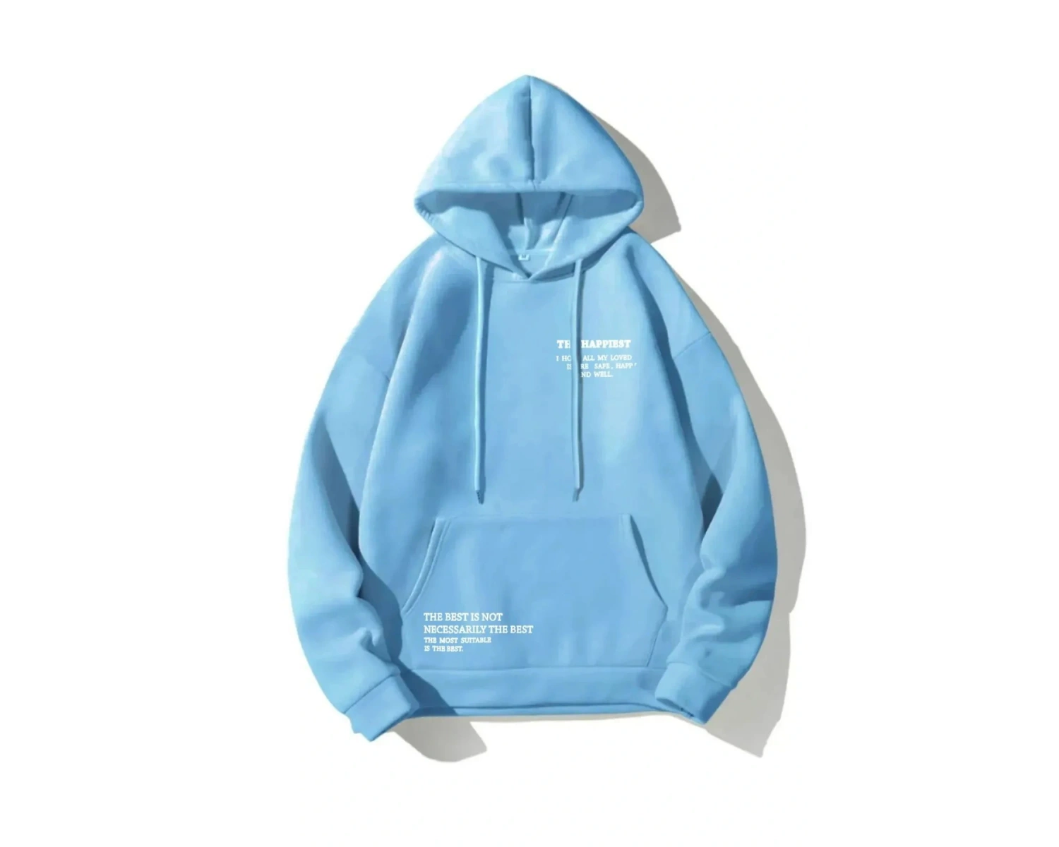 Unisex Bebe mavisi Happiest Baskılı Oversize Kapşonlu Sweatshirt BEBE MAVİ