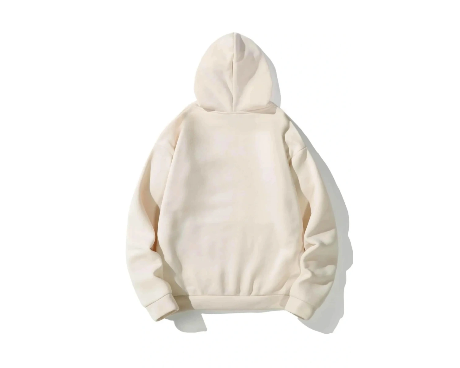 Unisex Bej Happiest Baskılı Oversize Kapşonlu Sweatshirt Bej