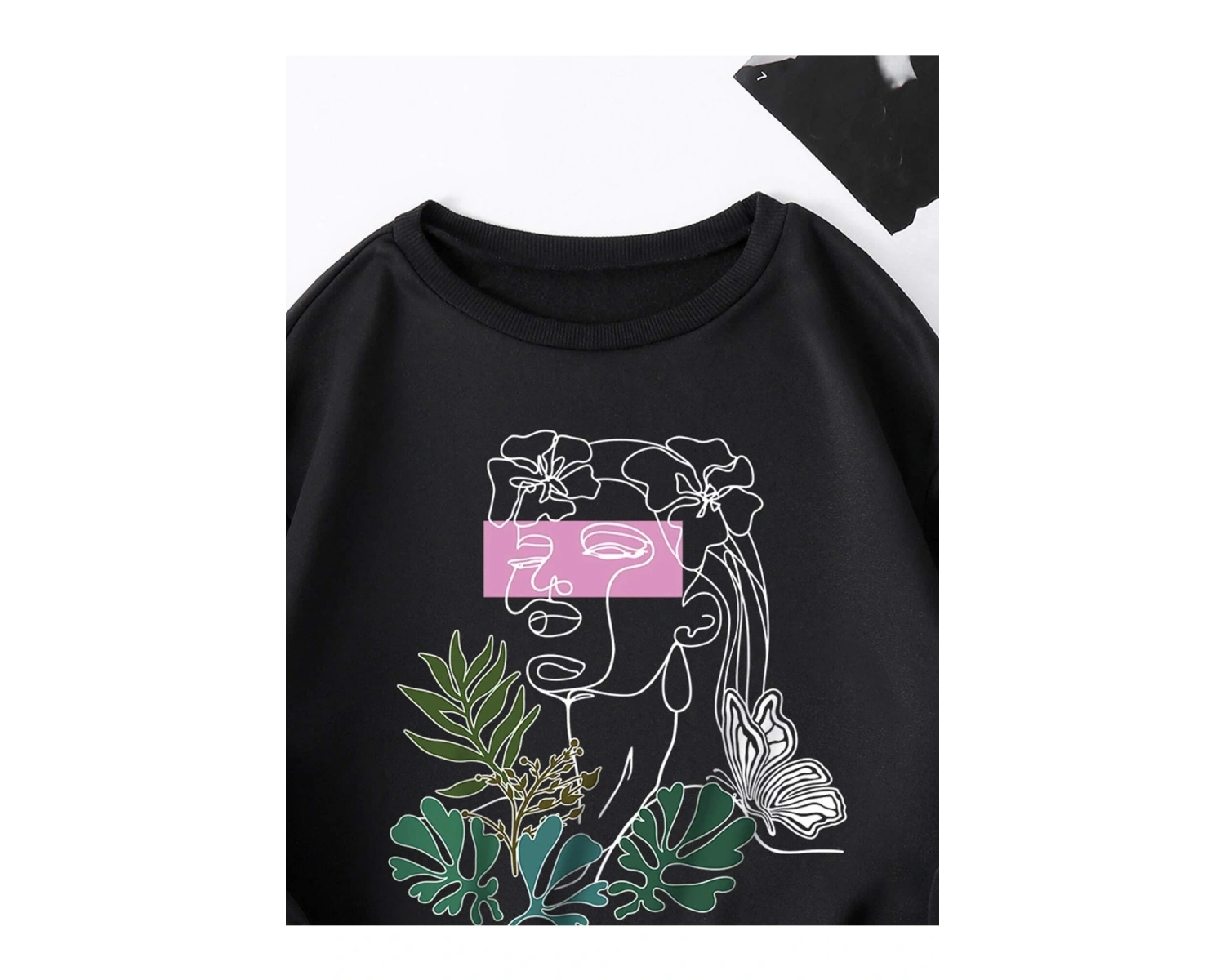 Unisex Belief Baskılı Oversize Bisiklet Yaka Sweatshirt Siyah