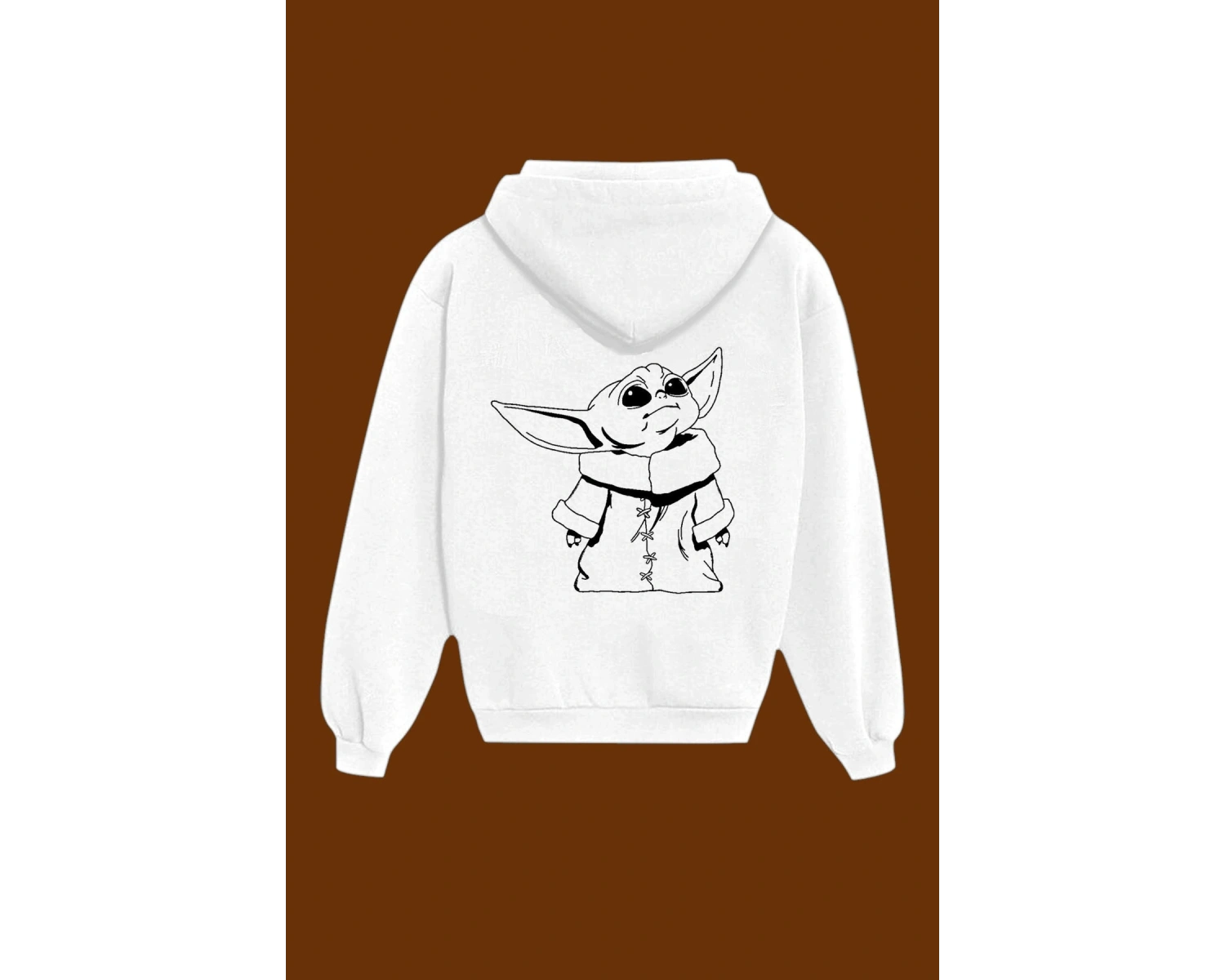 Unisex Beyaz Baby Yoda Sırt Baskılı Sweatshirt