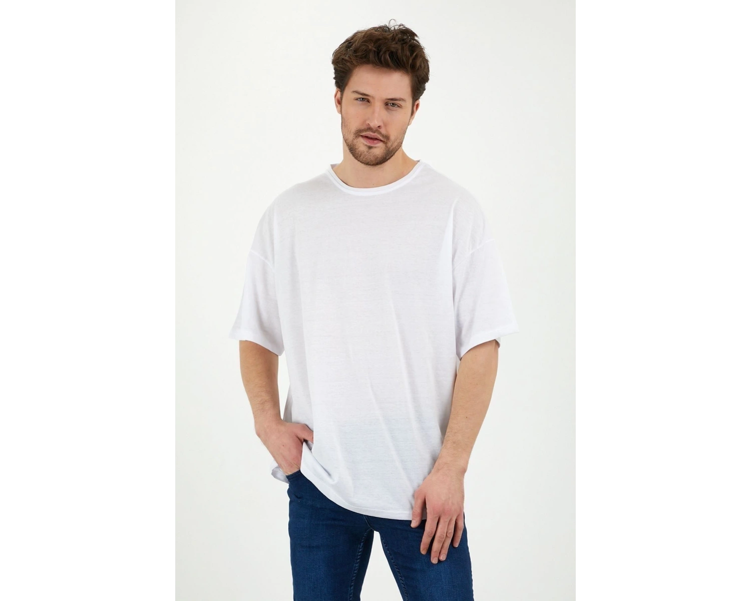 Unisex Beyaz Bol Kesim Oversize Tshirt